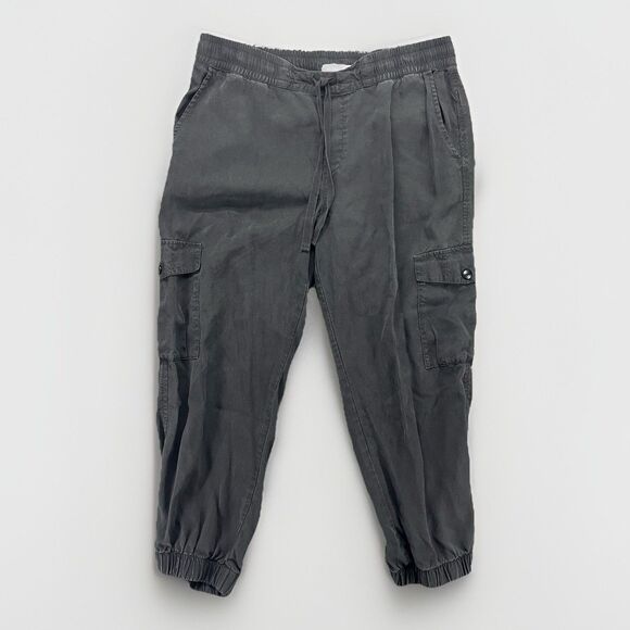 Lg Cloth Stone Cargo Crop Jogger Pants Black Stonewashed Tencel Lyocell Grunge‎ - Picture 1 of 7